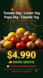 Combo del día: 🍅Tomate 2kg + 🍋Limon 1kg+ 🥔Papa 2kg + 🧅Cebolla 1 kg.